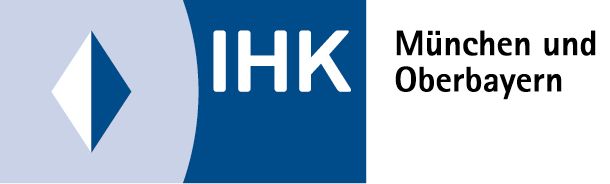 Abbildung Logo blau-weiße Raute in einem blauen Rechteck mit der Beschriftung der IHK