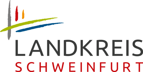 Abbildung Logo bunten Strichen und grau roter Beschriftung von Landkreis Schweinfurt