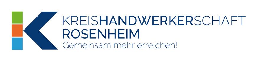 Abbildung Logo großer Buchstabe K mit den Farben blau, grün, orange und hellblau mit der Beschriftung Kreishandwerkerschaft Rosenheim 