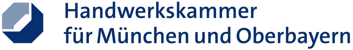 Abbildung Logo blaues Secheck mit der Beschriftung der Handwerkskammer für München und Oberbayern