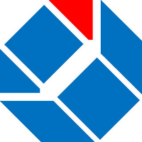 Abbildung Logo rot blaues 3D Sechseck 
