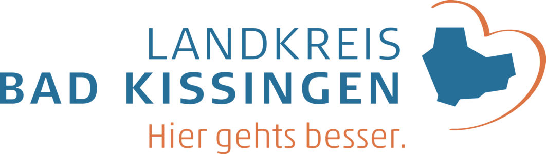 Abbildung Logo Umriss des Landkreises Bad Kissingen mit der Beschriftung in dunkelblau 