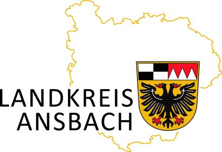 Abbildung Logo roter Umriss des Landkreises Ansbach mit rot - schwarzer Schrift die Beschriftung Landkreis Ansbach